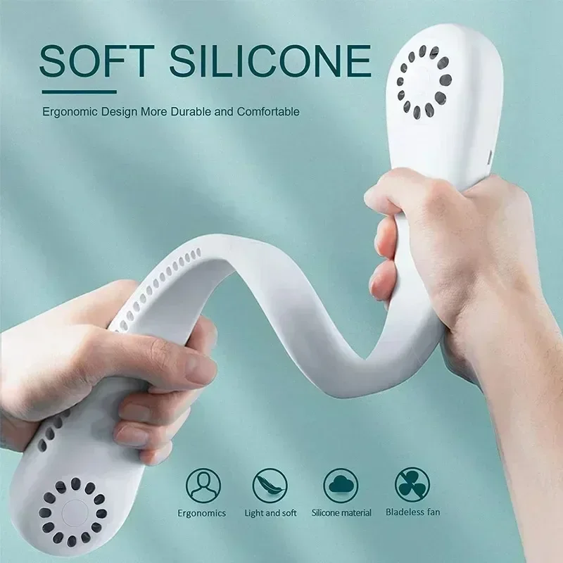 Mini Neck Mounted Fan Portable Bladeless Neck USB Rechargeable Air Cooler 3 Speed Mini Summer Sports Fan Outdoor Air Cooling Fan