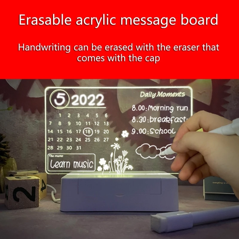 Acrylic Transparent Luminous Calendar Note Board Erasable Ins Message Board