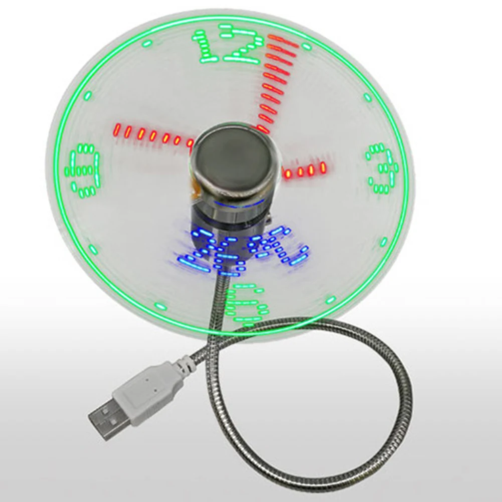 Portable Clock Fan RGB LED Night light 5V USB Hand Fan Real Time Temperature Display Metal Mini Fan