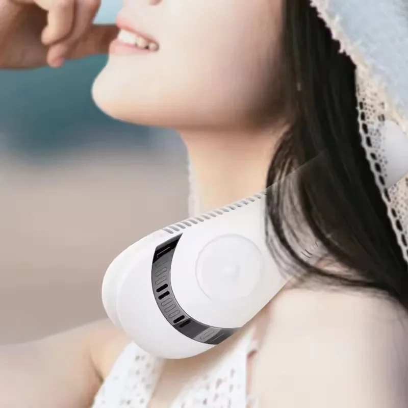 Mini Neck Mounted Fan Portable Bladeless Neck USB Rechargeable Air Cooler 3 Speed Mini Summer Sports Fan Outdoor Air Cooling Fan