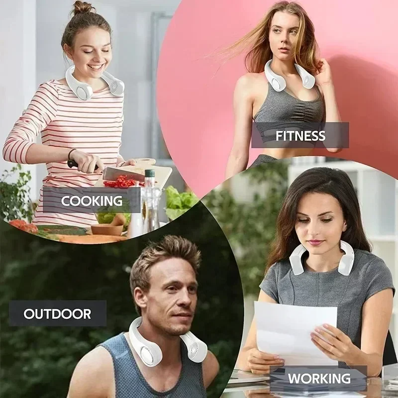 Mini Neck Mounted Fan Portable Bladeless Neck USB Rechargeable Air Cooler 3 Speed Mini Summer Sports Fan Outdoor Air Cooling Fan