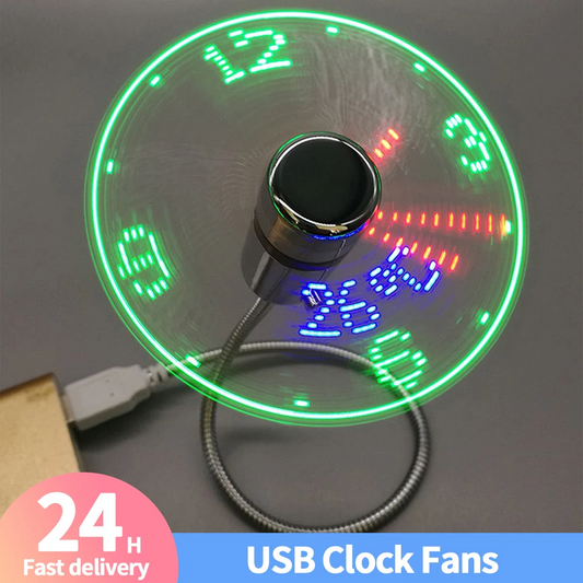 Portable Clock Fan RGB LED Night light 5V USB Hand Fan Real Time Temperature Display Metal Mini Fan