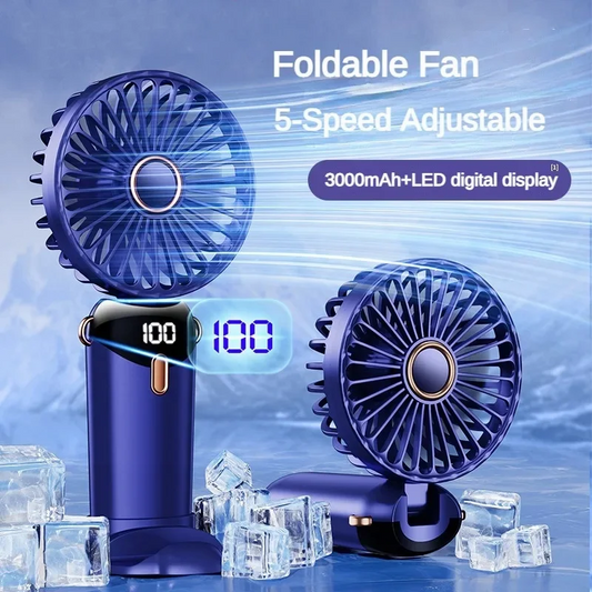 Handheld Neck Hanging USB Mini Fan Foldable Portable 5 Speed Rechargeable Fan,