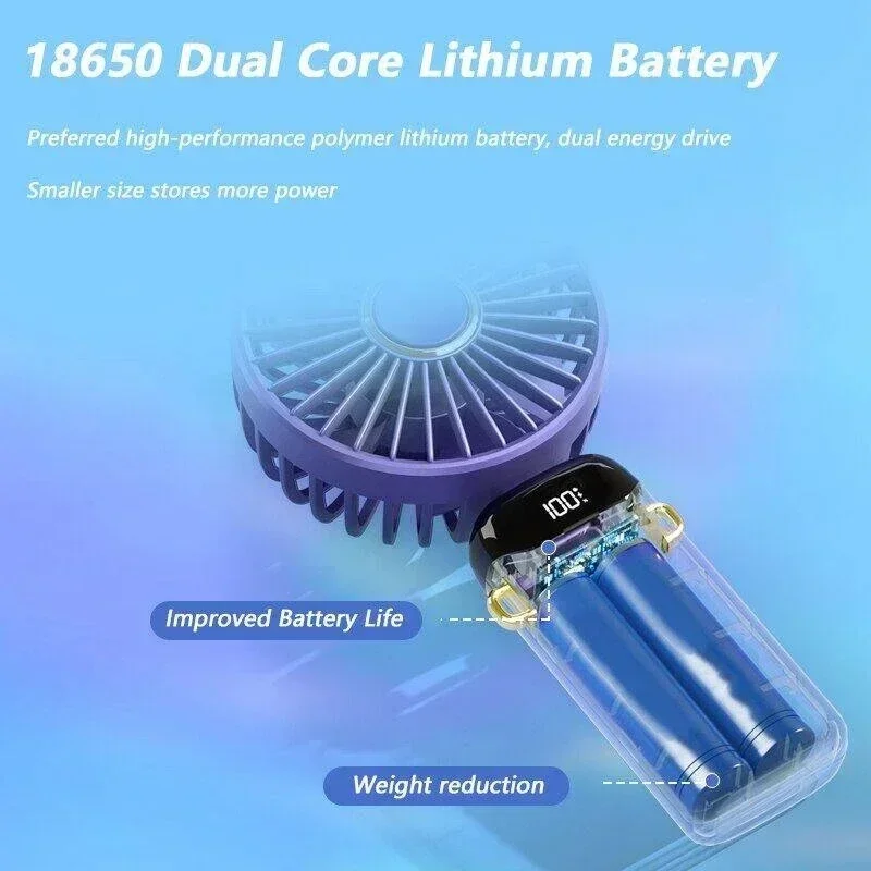 Handheld Neck Hanging USB Mini Fan Foldable Portable 5 Speed Rechargeable Fan,