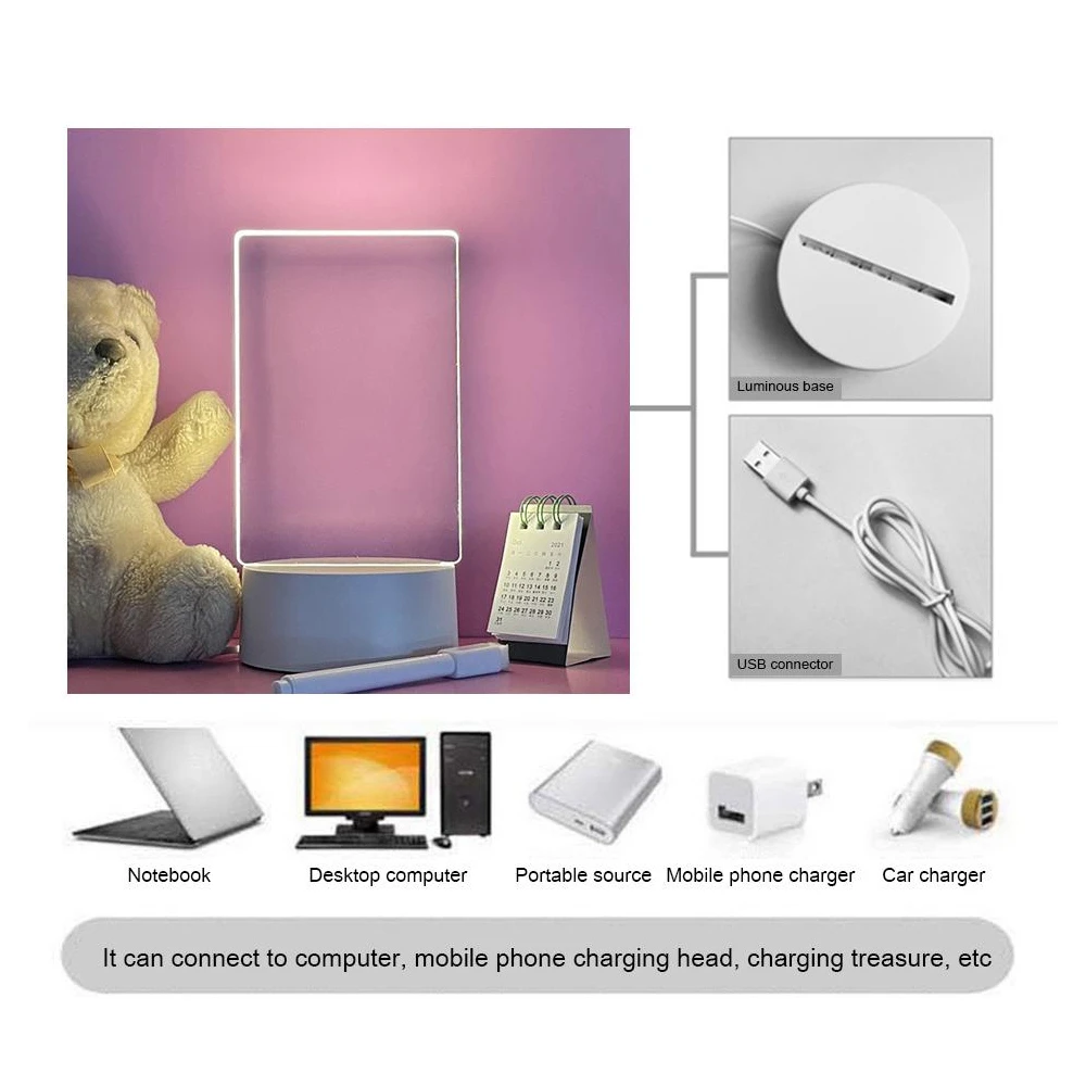 Transparent Message Board Night Light Glowing Memo Acrylic LED Ambient Lights Daily Moment